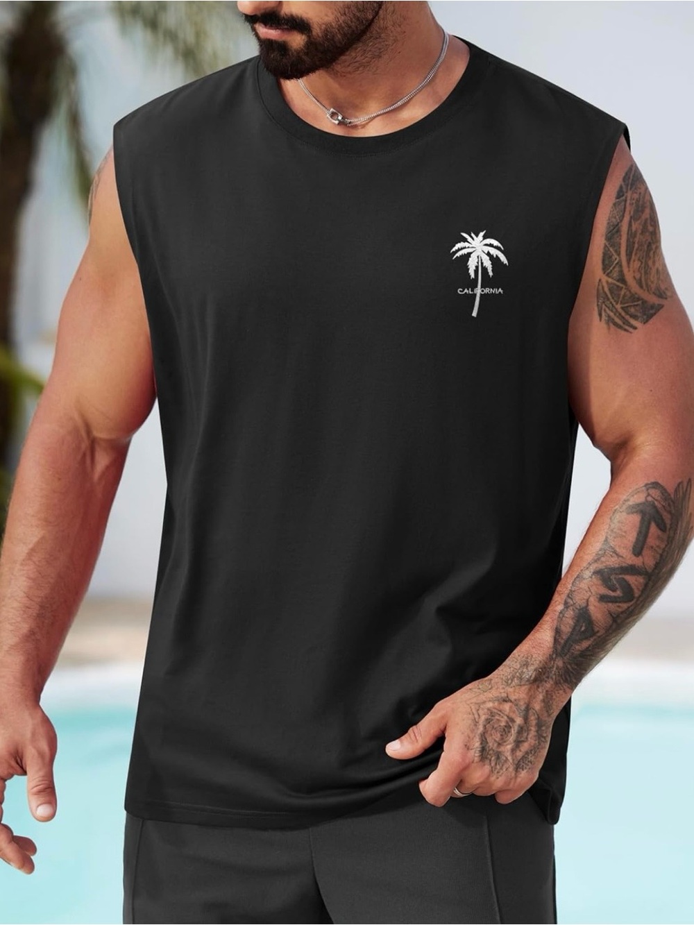 Sleeveless Palm Logo Muscle Tank Size Large- Black and white logo